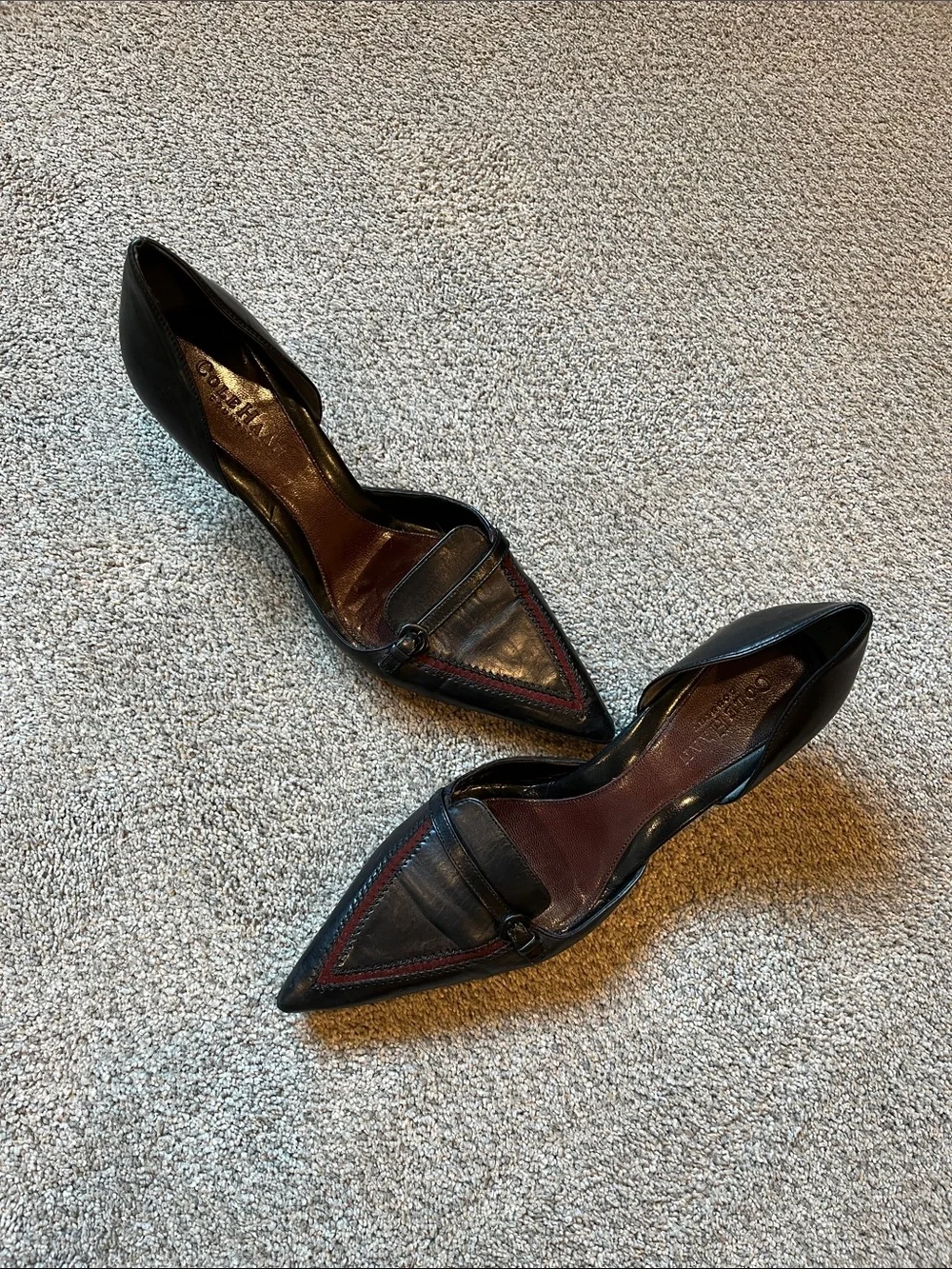 Cole Haan Black / Red leather d'Orsay kitten heels